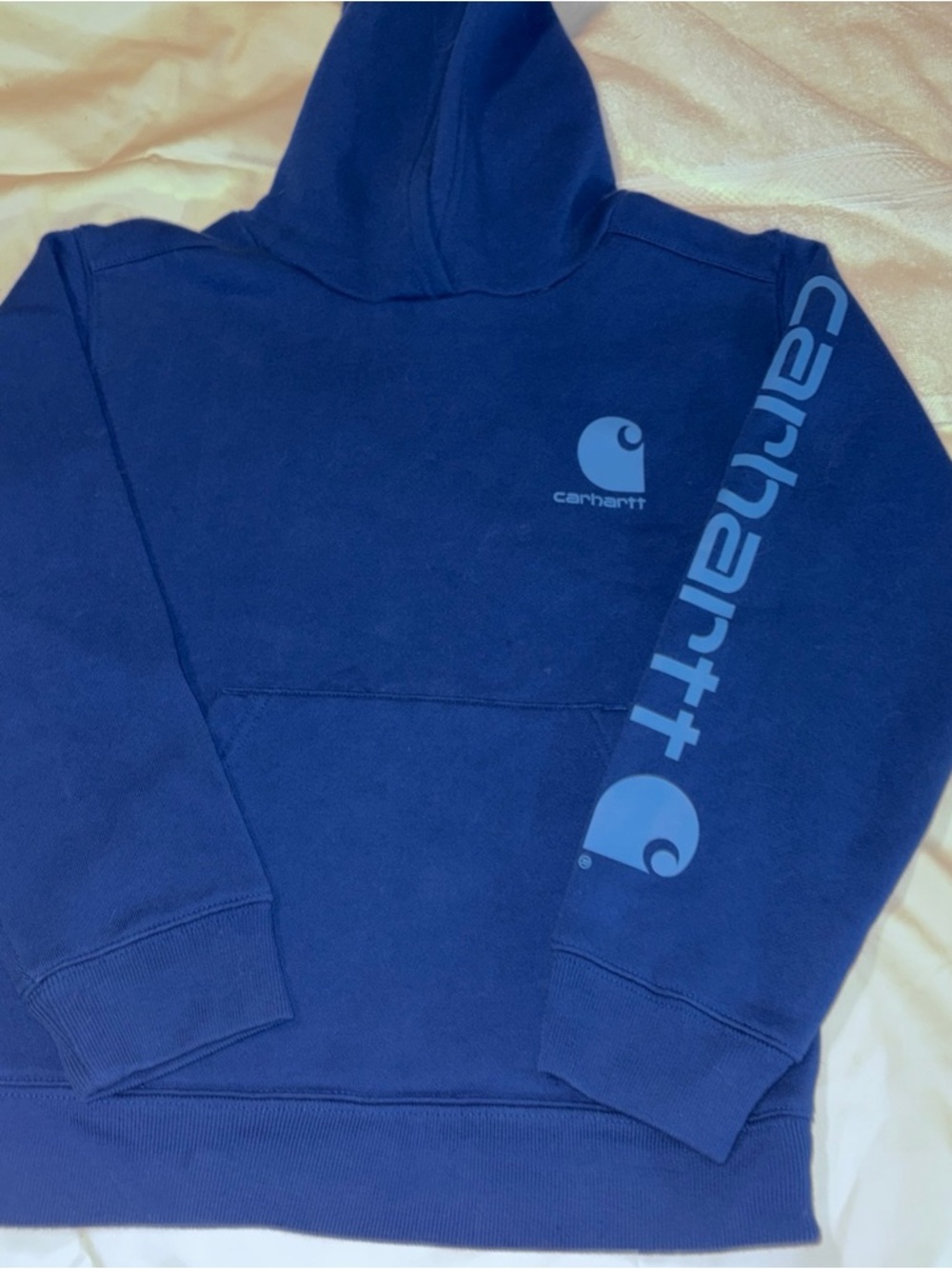 Carhartt Royal Blue Pullover Hoodie with Sleeve Logo Size M 8-10 unisex NWOT